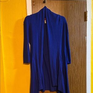 Blue Ribbed Open Cardigan